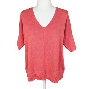 Lilla P Short Sleeve Sweater Size S Coral Cotton Modal V-Neck Relaxed Fit Soft